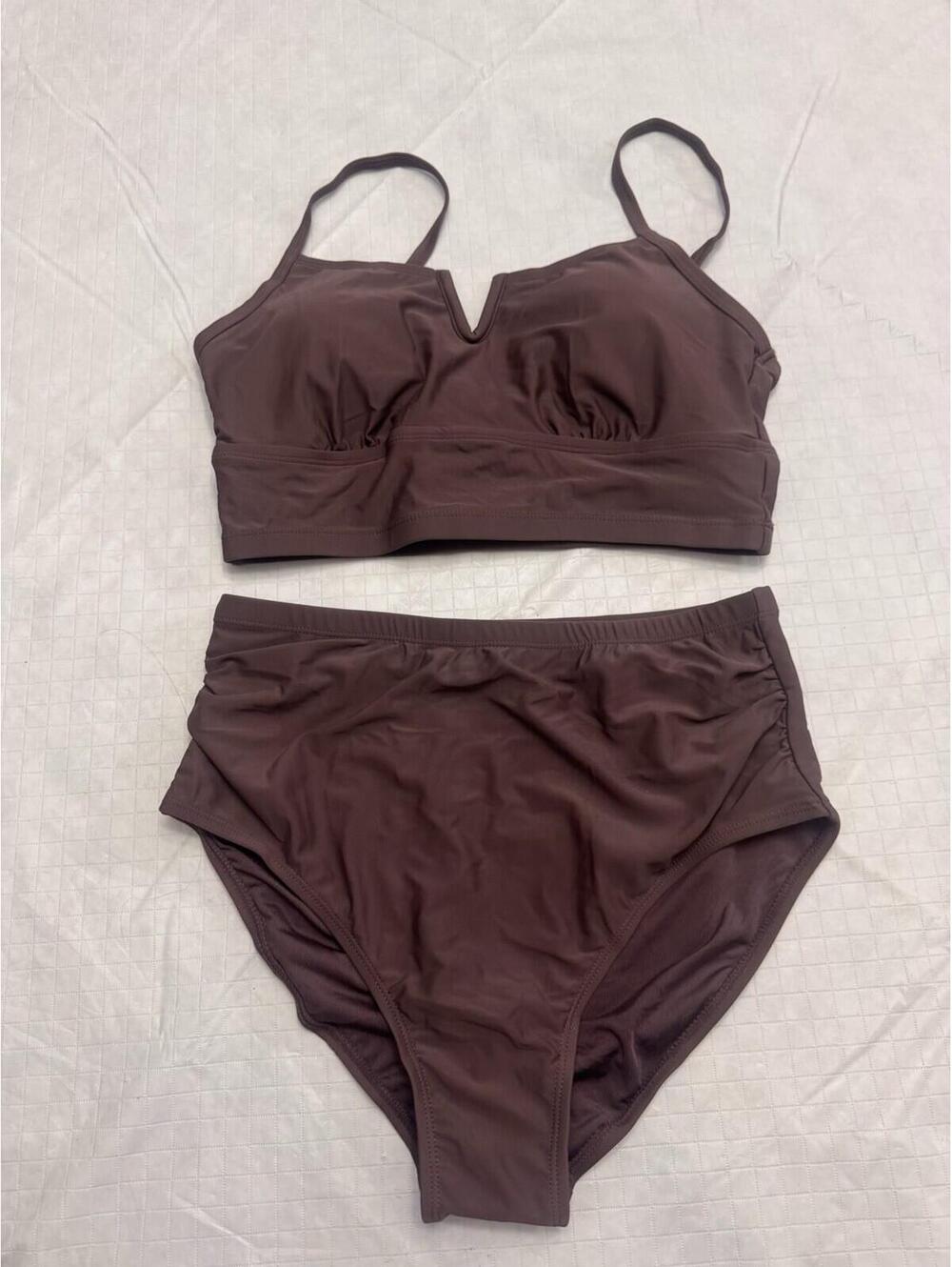 Eytino Two Piece Swimsuit High Waisted Bikini Set Tummy Control, Brown Size M